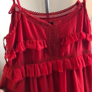 MNG Crochet Peasant Ruffle Maxi Chiffon Dress
